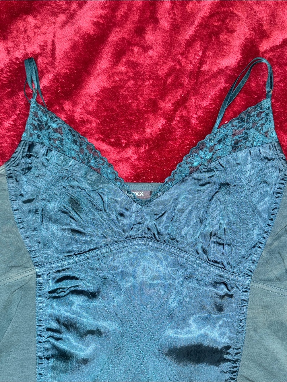 Mexx Teal Lace-Trim Satin Panel Camisole